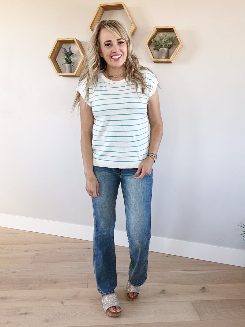 Nothing To Hide Striped Sweater in Ivory & Mint