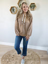 POL In the End Balloon Sleeve Cut Sew Sweater Knit Top in Mocha