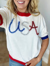 Dreamin' USA Metallic Letter Color Block Short Sleeve in White, Red, & Blue