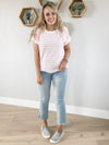 Keeping Up Striped Textured Short Sleeve in Pink