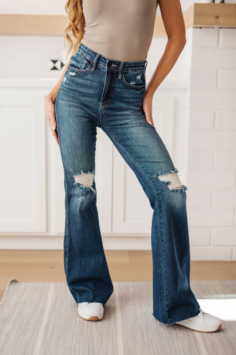 Judy Blue High Rise Tummy Control Distressed Flare Jeans