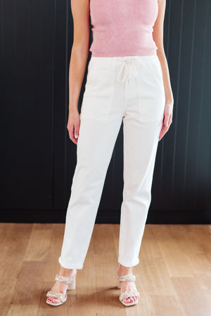 Judy Blue High Rise Contrast Thread Jogger in Ecru Ivory Gem