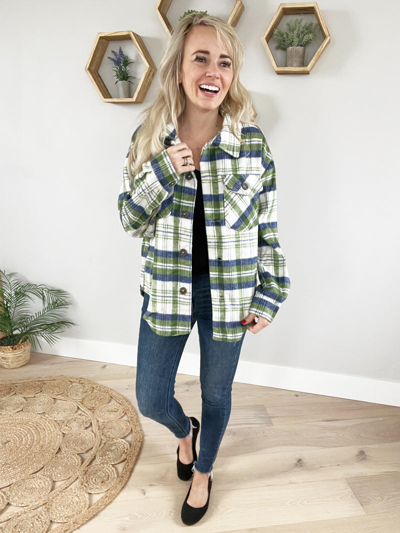 New Ideas Plaid Shacket in Green