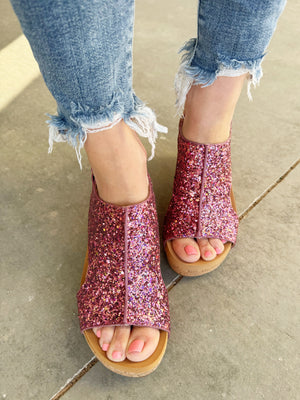 Corky's Mixed Berry Glitter Wedge Sandal