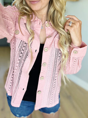 Sweeter Than Nectar Lace Button Down in Rose
