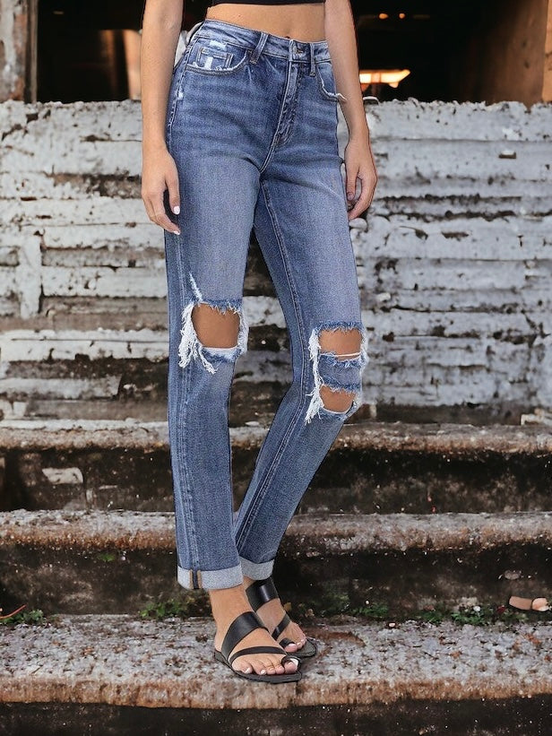 Vervet Fortuitous High Rise Rolled Cuff Boyfriend Jeans (SALE)