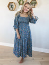 Wildflowers Floral Tiered Midi Dress in Teal
