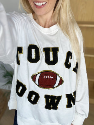 Touchdown Letter Patches Loose Fit Sweatshirt in Black and White