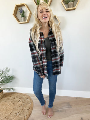 Wild and Free Plaid Shacket in Black Combo