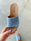 Corky’s Wedge Sandal in Sparkly Blue