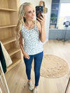 Just Me Floral Ribbed Henley Tank in Ivory