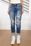 Judy Blue Mid Rise Cuffed Destroy Boyfriend Jeans