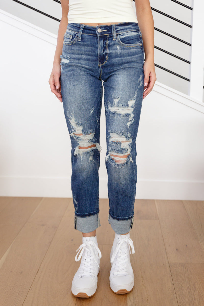 Judy Blue Mid Rise Cuffed Destroy Boyfriend Jeans