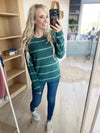 No Time Stitch Striped Crew Neck Pullover Sweater in Forest