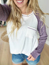 Beautiful Day Color Block Waffle Top in Ivory and Purple