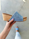 Corky’s Wedge Sandal in Sparkly Blue