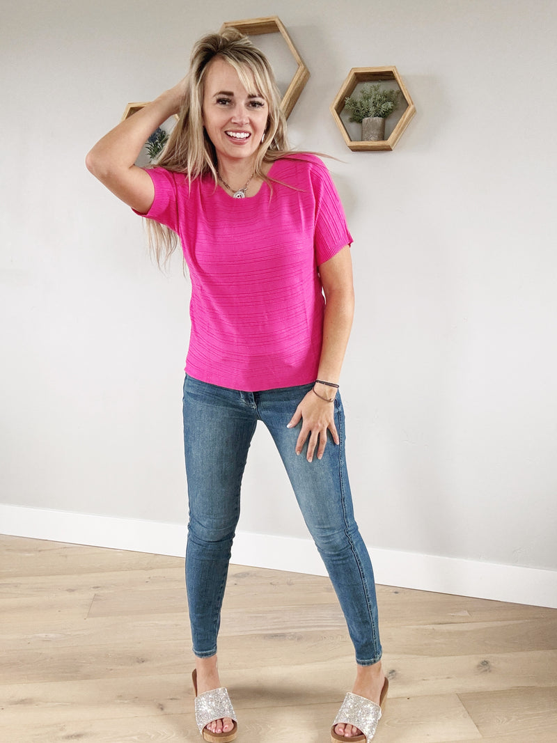 Fall in Love Soft Ribbed Short Sleeve in Magenta