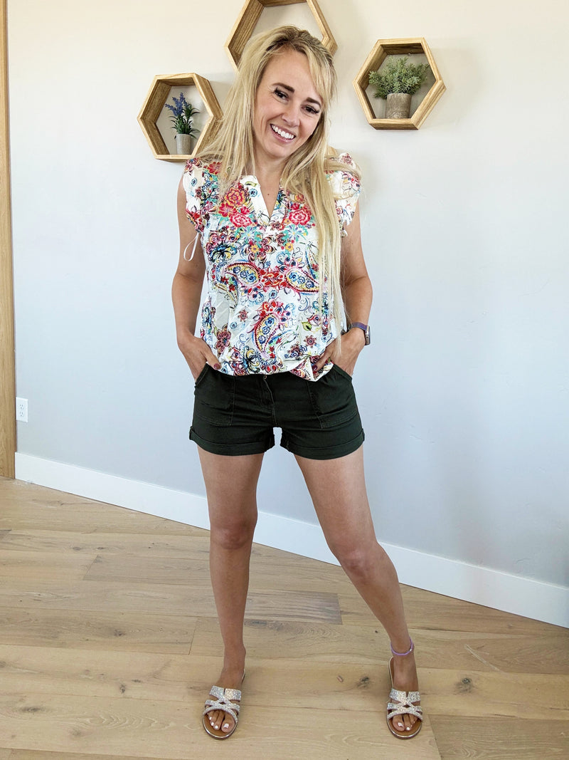 Destinations Embroidered Top in Ivory and Pink