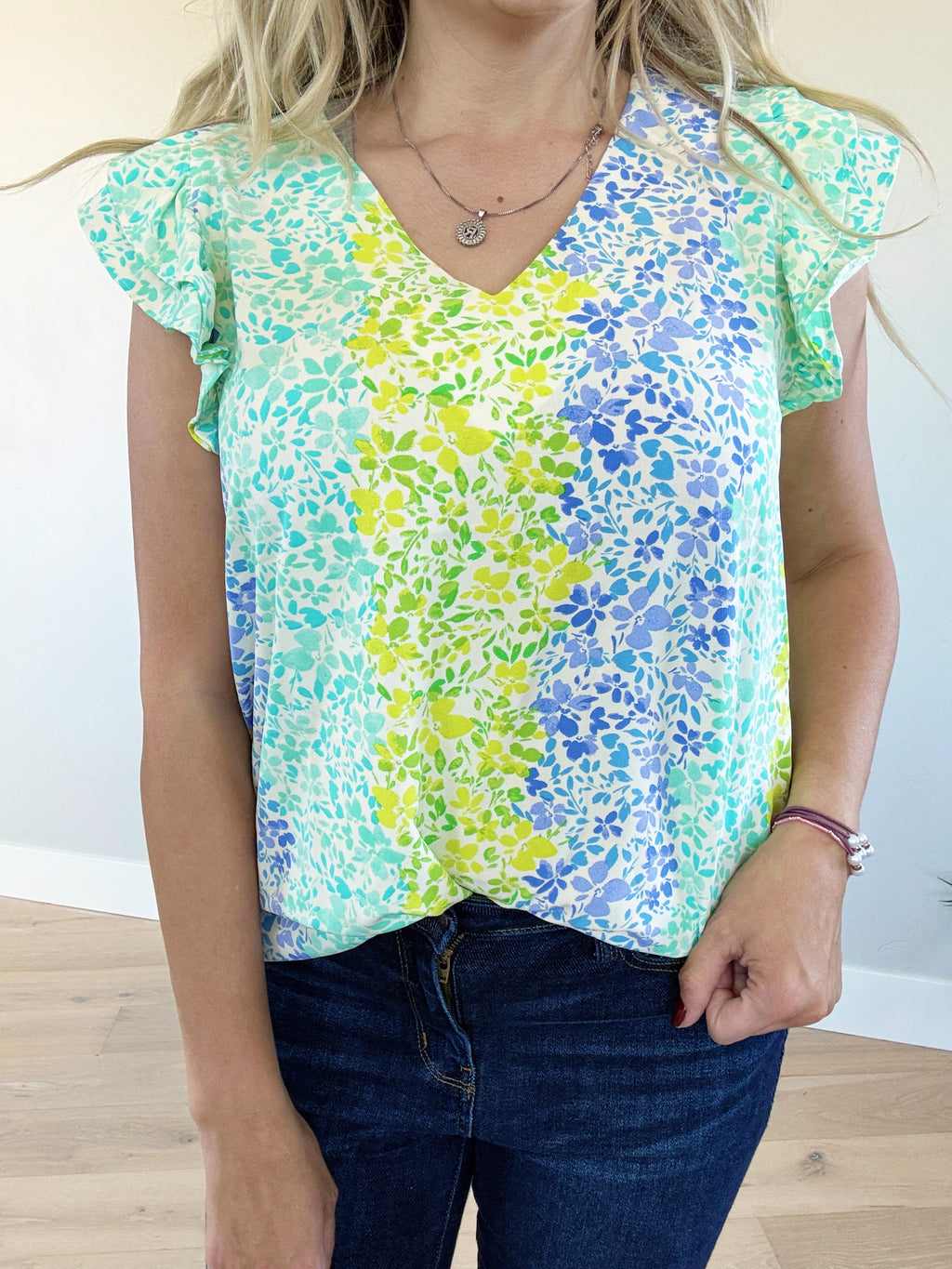 Devoted Blouse in Lime, Mint, & Blue