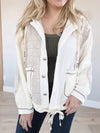 POL Into You Multi Fabric Hooded Shacket in Cream Beige (SALE)