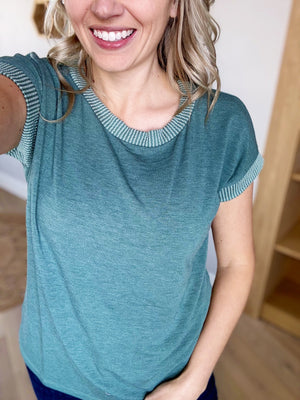 Walk This Way Short Sleeve Knit Top in Olive