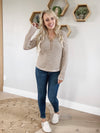 Agreeable Snow Wash Striped Henley Top in Taupe