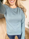 Surprise For You Long Sleeve Crew Neck Top in Dusty Blue