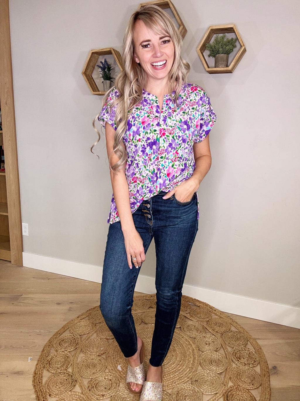 Sweet Escape Wrinkle Free Floral Top in Lavender