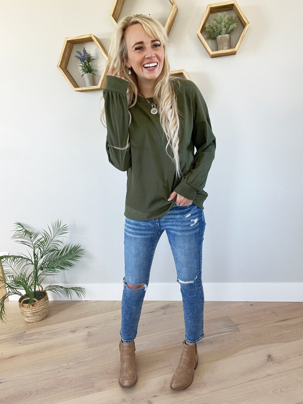 Command Long Sleeve Brushed Top in Dark Olive