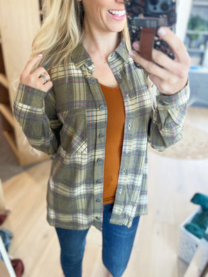 No Fool Plaid Long Sleeve Top in Olive
