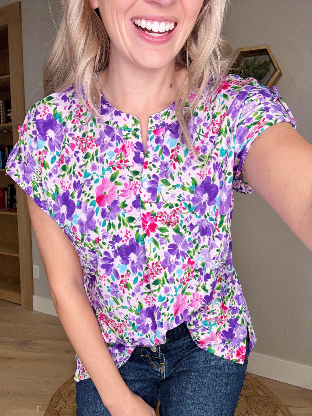 Sweet Escape Wrinkle Free Floral Top in Lavender