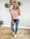 So Much Potential Short Sleeve Striped Top in Oatmeal and Coral