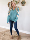 See You Later Brushed Terry Contrast Zip Up Hoodie in Jade