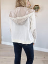 POL Into You Multi Fabric Hooded Shacket in Cream Beige (SALE)
