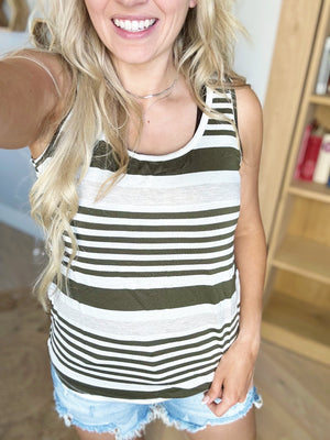 Oasis Striped Tank in Olive