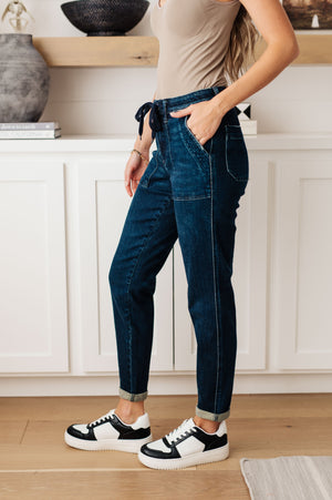 Judy Blue Pull On Denim Joggers in Dark Wash