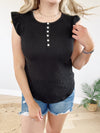 My Way Solid Ribbed Button Top in Black