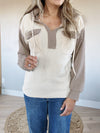 Two Of A Kind Henley Style Hoodie in Mocha and Ivory