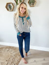 Attitude Henley With Contrast Trim in Black, White, and Teal