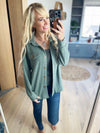 My Only Purpose French Terry Button Down in Vintage Olive