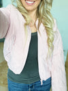 Under Pressure Diamond Quilt Cropped Corduroy Bomber Jacket in Pink Stone