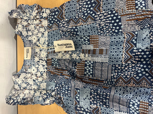 No Boundaries Printed Button Down Blouse in Navy