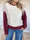 Get Going Striped Sweatshirt Top in Vanilla and Burgundy