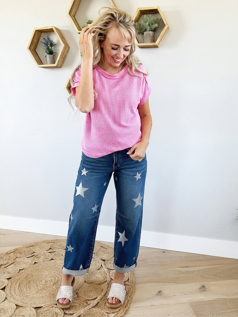 Risen Mid Rise Relaxed Barrel Star Jeans