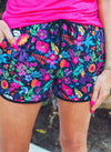 Fiesta Time Black Floral Drawstring Everyday Shorts