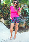 Fiesta Time Black Floral Drawstring Everyday Shorts