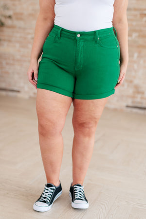 Judy Blue High Rise Tummy Control Cuffed Shorts in Green