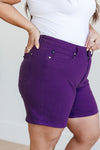Judy Blue High Rise Tummy Control Cuffed Shorts in Purple