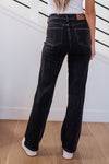 Judy Blue High Rise Control Top Straight Jeans in Washed Black