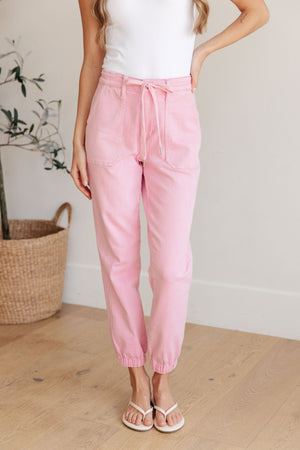 Judy Blue High Rise Garment Dyed Pink Denim Joggers